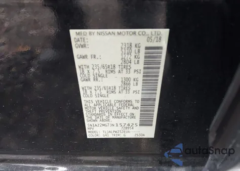 2018 Nissan Murano S z USA, uszkodzony, nr VIN 5N1AZ2MG7JN157425